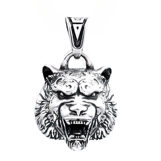 Titanium Steel Tiger Head Pendant for Men - European and American Retro Style Jewelry