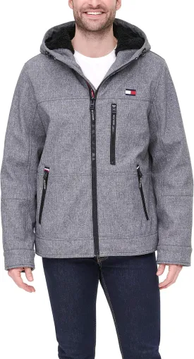Tommy Hilfiger Mens Hooded Soft Shell Sherpa Lined Performance Field Jacket
