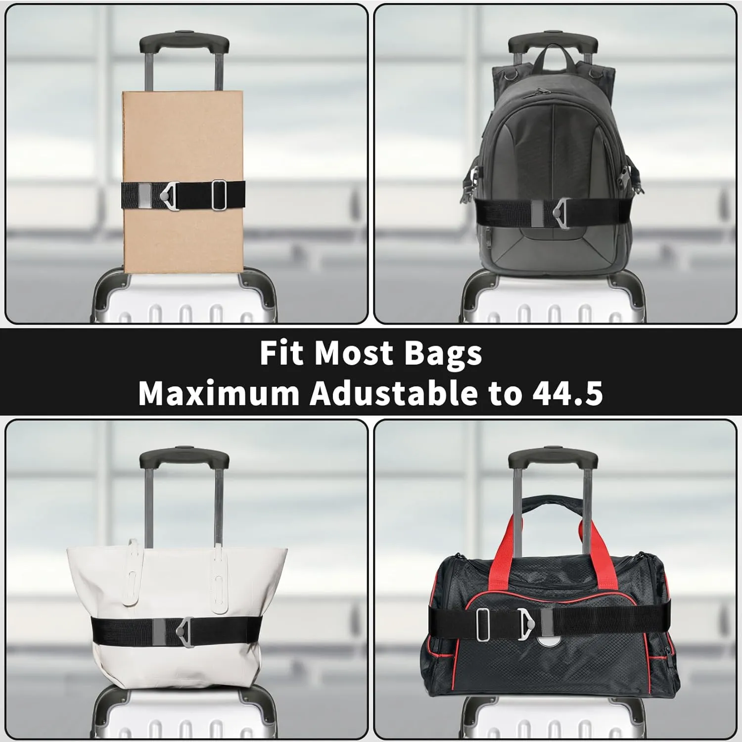 TOOVREN 2-in-1 Travel Belt for Luggage Straps Add a Bag Bungees Luggage Strap Over Handle Suitcases Belt for Carry On Bag Elastic Belt Adjustable Suitcase Strap Airport Travel Accessories Black