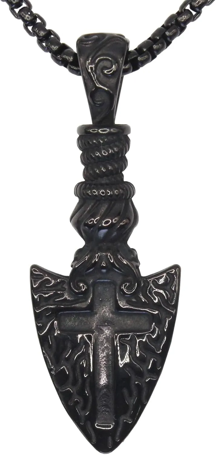 Viking Cross Arrowhead Pendant Stainless Steel Gothic Cross Shield Necklace Viking Norse Arrowhead Shield Pendant for Men