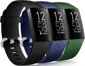 Wepro Band Compatible with Fitbit Charge 4 Bands for Women Men, Compatible with Fitbit Charge 3 Bands,Soft Waterproof Sport Replacement Strap, 3-Packs, Black, Olive Green, Navy Blue, Large