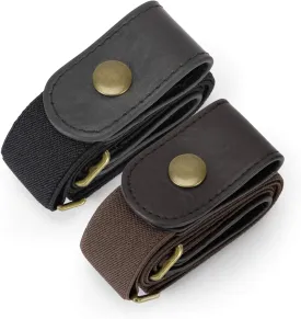 WHIPPY 2 Pack Buckle Free Comfortable Elastic Belt for Women or Men, Buckle-less No Bulge No Hassle Invisible Belts
