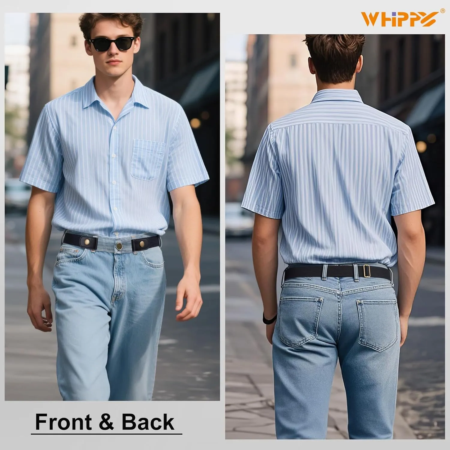 WHIPPY 2 Pack Buckle Free Comfortable Elastic Belt for Women or Men, Buckle-less No Bulge No Hassle Invisible Belts