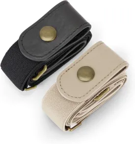 WHIPPY 2 Pack Buckle Free Comfortable Elastic Belt for Women or Men, Buckle-less No Bulge No Hassle Invisible Belts