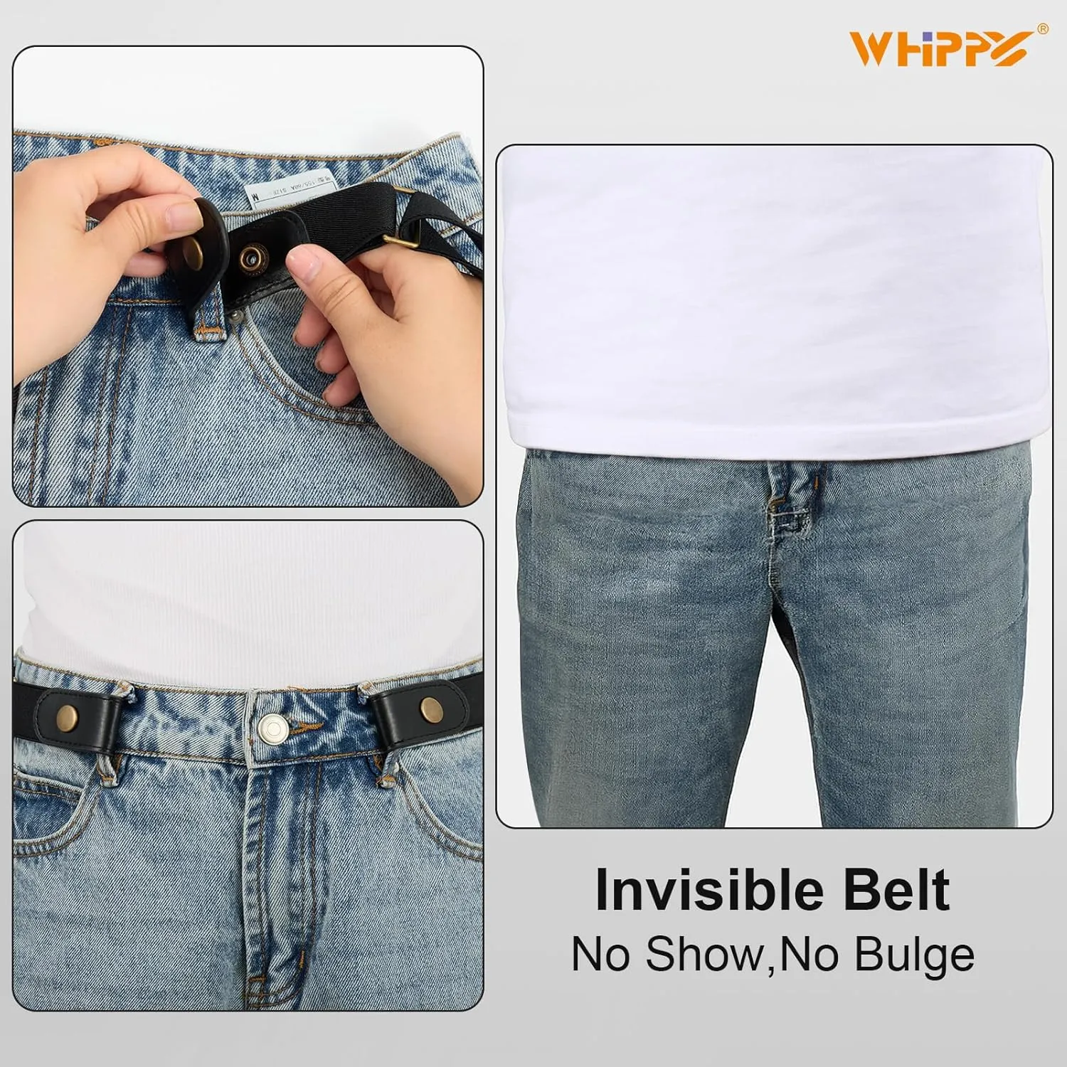 WHIPPY 2 Pack Buckle Free Comfortable Elastic Belt for Women or Men, Buckle-less No Bulge No Hassle Invisible Belts