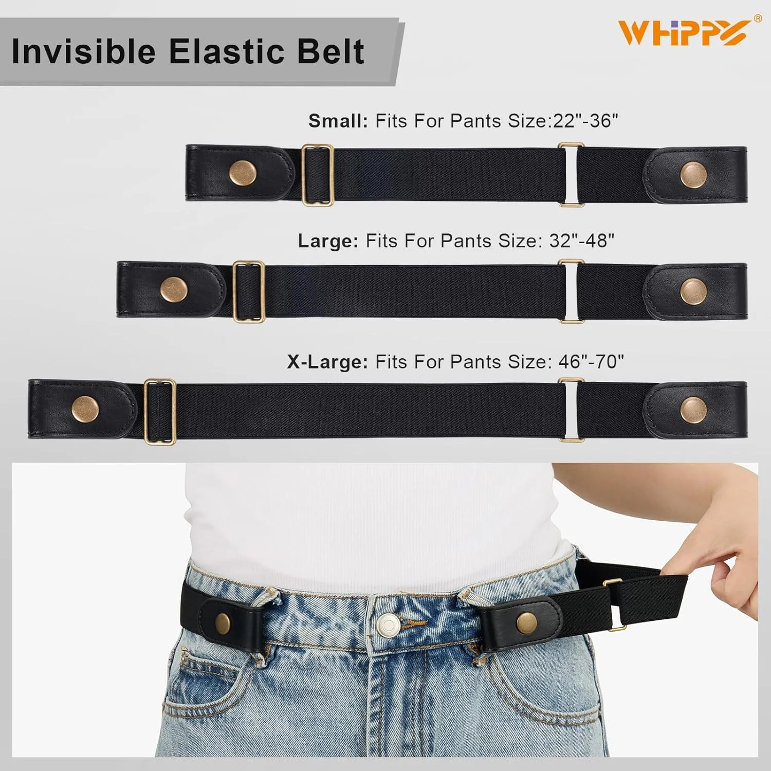 WHIPPY 2 Pack Buckle Free Comfortable Elastic Belt for Women or Men, Buckle-less No Bulge No Hassle Invisible Belts