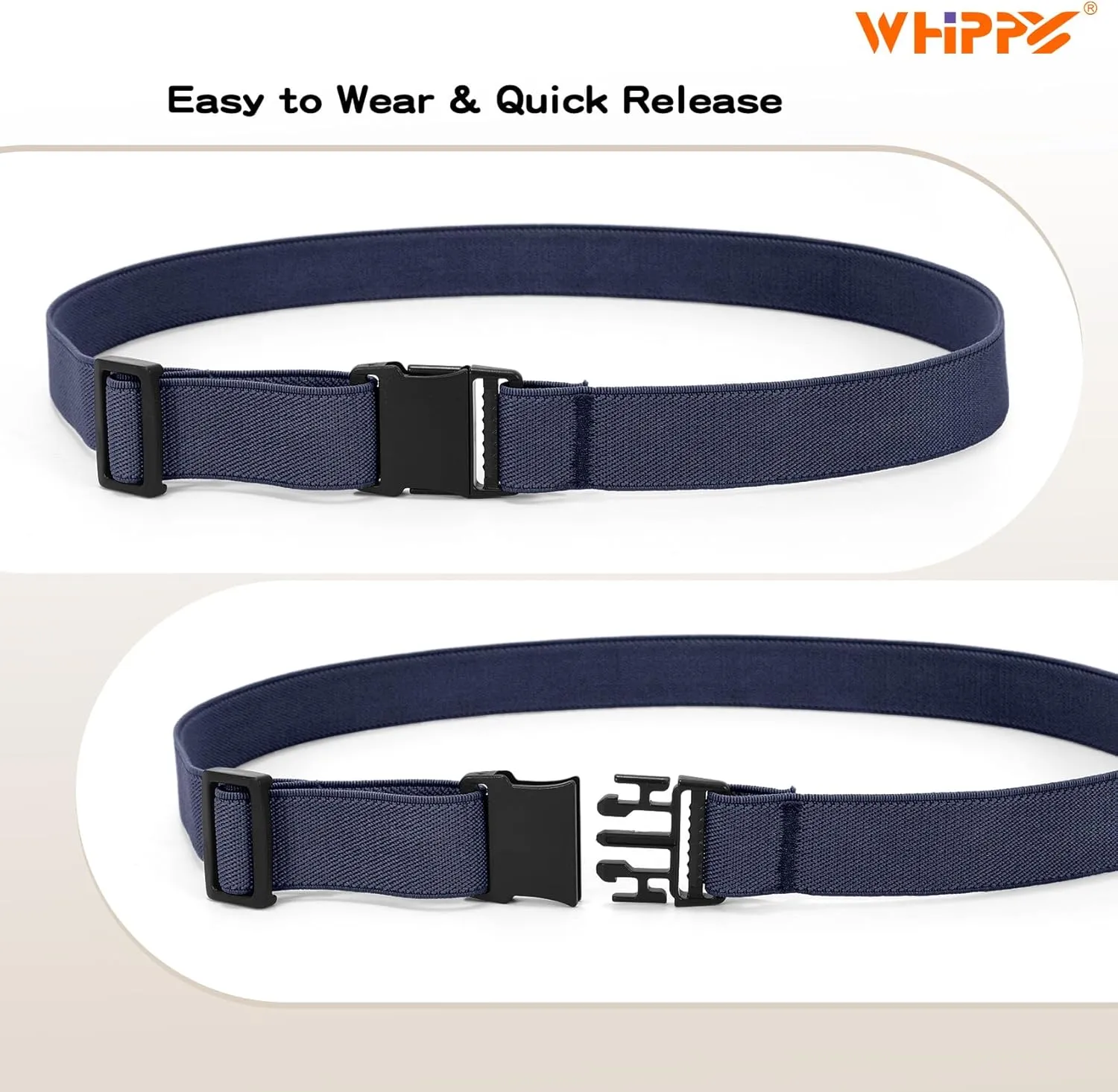 WHIPPY Elastic Kids Belt for Boys Girls - Stretch Invisible Belt with Adjustable Clip Buckle Latch Belts for School Sports