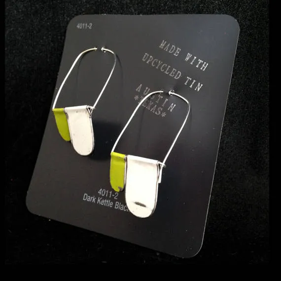 White & Yellow Green Slow Fashion Tin Earrings