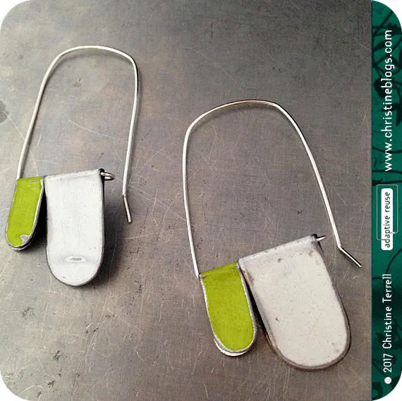 White & Yellow Green Slow Fashion Tin Earrings