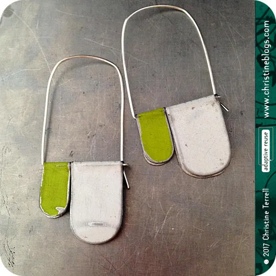White & Yellow Green Slow Fashion Tin Earrings