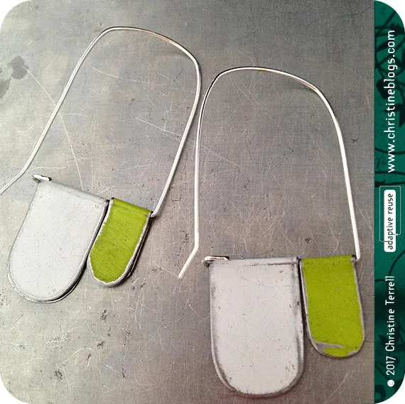 White & Yellow Green Slow Fashion Tin Earrings