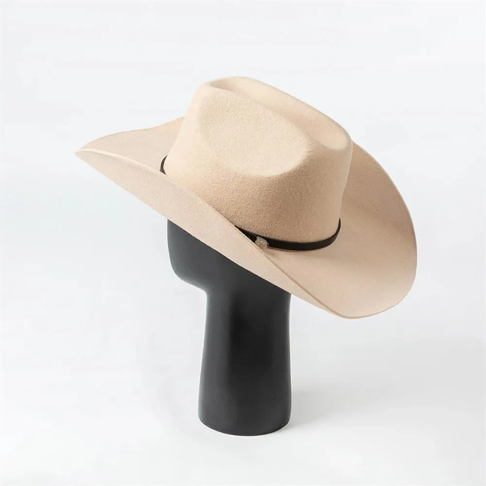 Women 100% Australia Wool Felt Cowboy Hat Unisex Wide Brim Felt Hat with PU Belt