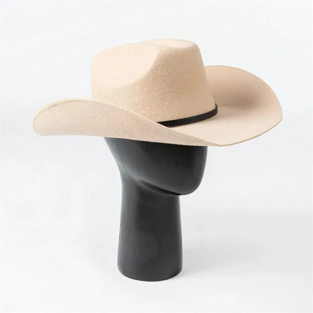 Women 100% Australia Wool Felt Cowboy Hat Unisex Wide Brim Felt Hat with PU Belt