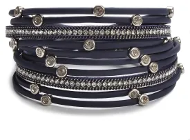Women Leather Wrap Bracelet Stud Beads Crystal Cuff Bracelets Jewelry for Ladies