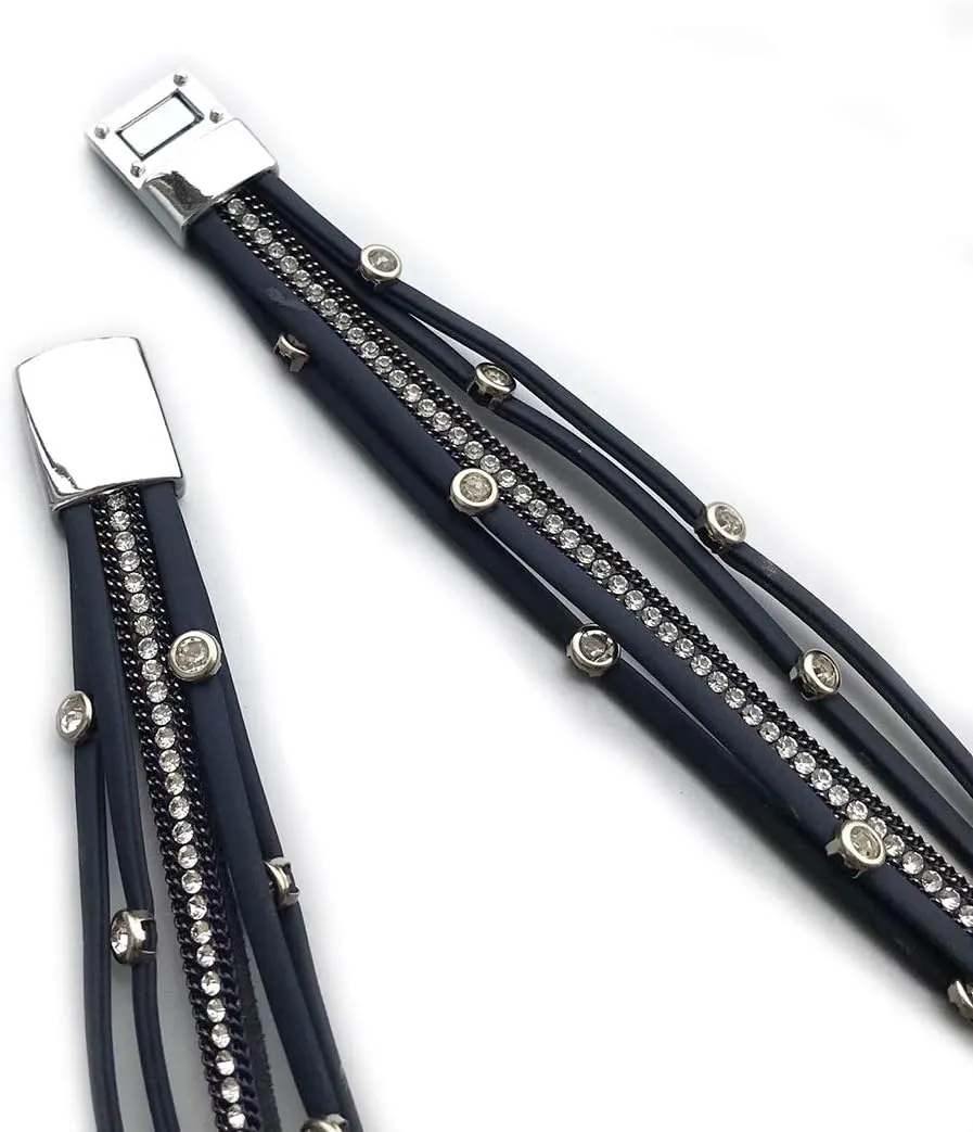 Women Leather Wrap Bracelet Stud Beads Crystal Cuff Bracelets Jewelry for Ladies