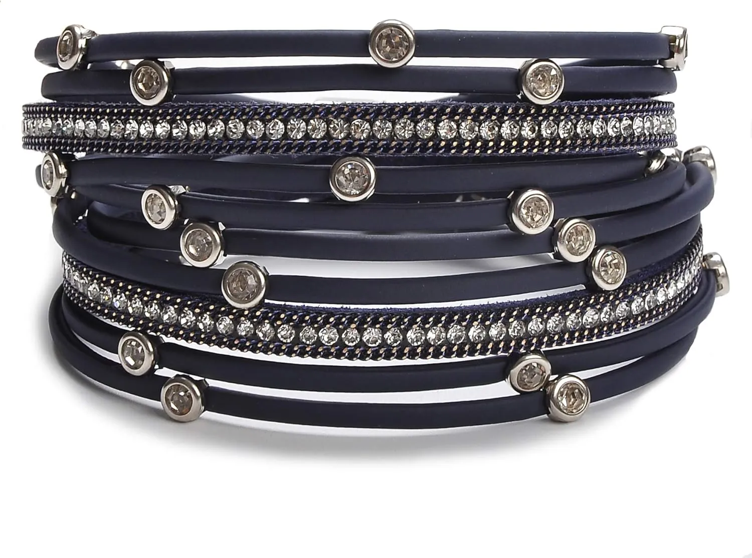 Women Leather Wrap Bracelet Stud Beads Crystal Cuff Bracelets Jewelry for Ladies