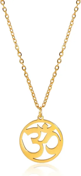 Women OM Necklace Indian Yoga Aum Om Ohm Pendant Necklace Stainless Steel Hindu Meditation Charm Sanskrit Symbol Spiritual Amulet Jewelry for Women Men