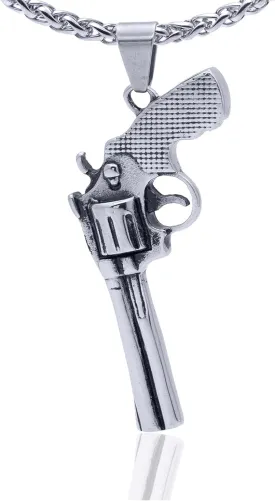 Xusamss Punk Stainless Steel Revolver Gun Pendant Necklace,24inches Link Chain