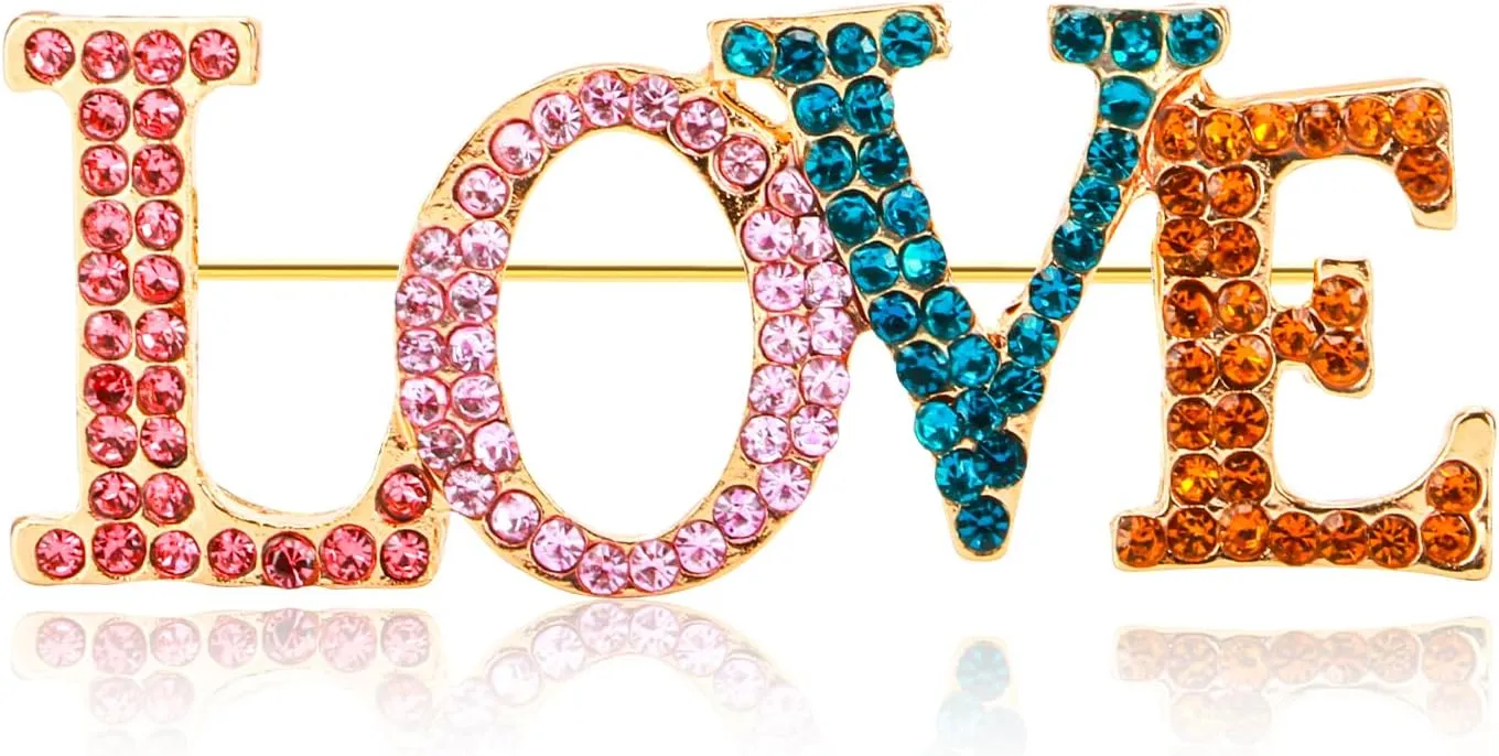 Yadiana LOVE Heart Rhinestone Brooch Pin for Women Girls Fashion, Crystal Love Heart Brooches Lapel Pins Dainty Gold Brooch Stylish Clothes Accessories Valentines Christmas Jewelry Gift for Her